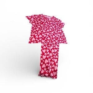 Women's Heart Pattern Pajama Set - Red and Pink perfect for Valentines.